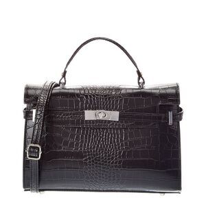 Italian Leather Lea Leather Top Handle Bag, Black